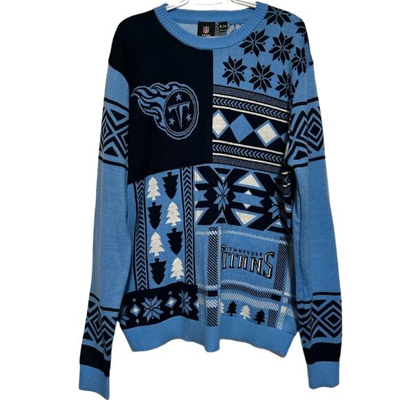 NFL‎ Team Apparel Men's TN Titans Ugly Christmas Sweater Blue Black Size 2XL - Picture 1 of 5